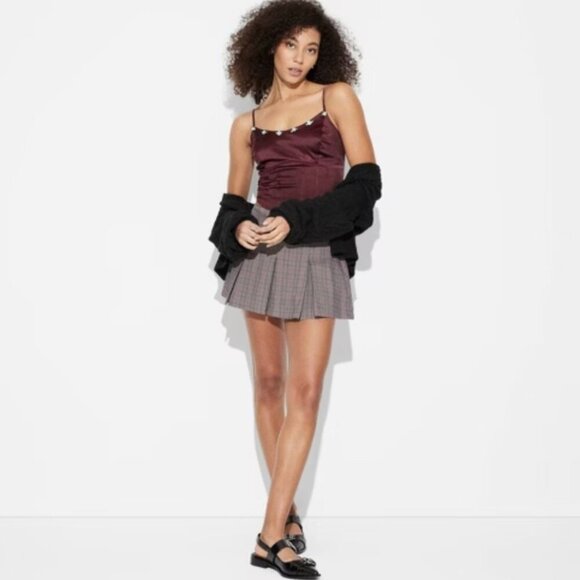 Wild Fable Satin Rosette Corset Top Velvet Burgundy Ruched Adjustable Large - Picture 1 of 7